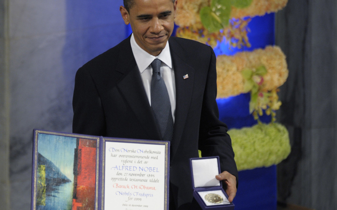 President Obama at the Nobel Peace Prize ceremony in 2010.