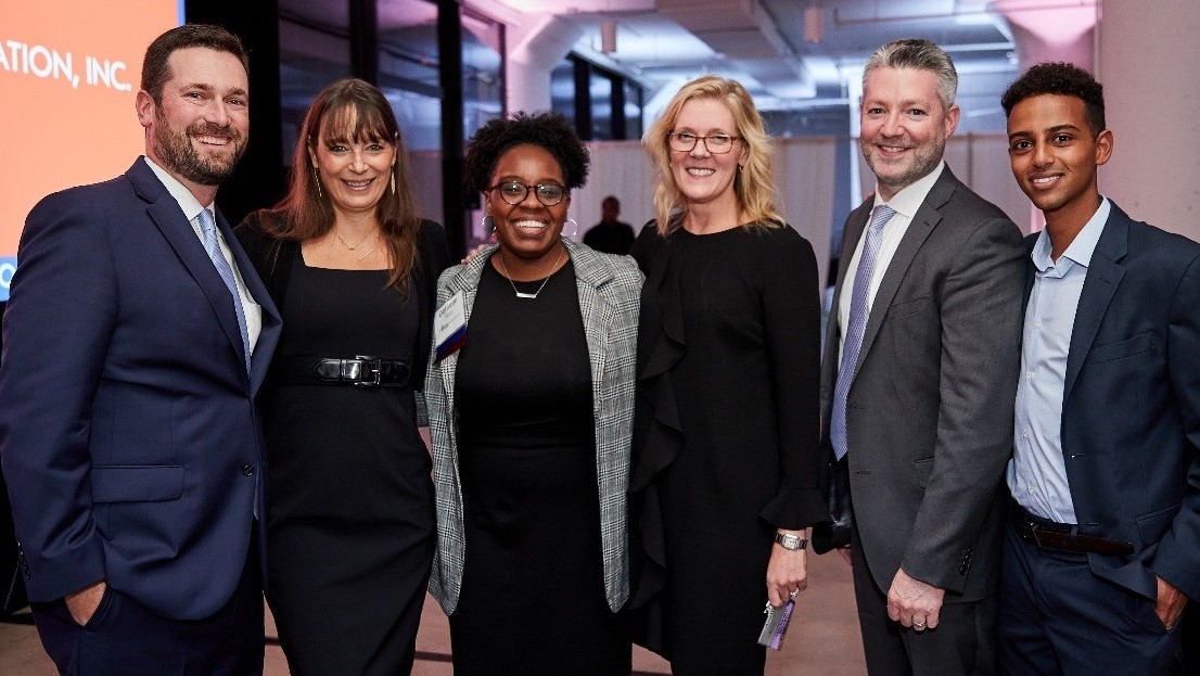 Posse Boston Director Andrew Gallagher, Posse President and Founder Deborah Bial, Bucknell Posse alumna Danielle Taylor, Posse Boston Advisory Board Chair Annie Drapeau, Posse COO Matthew Fasciano and Bucknell Posse alumnus Abu Iyob.