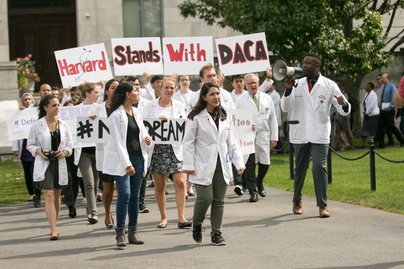 A Harvard Medical School rally in support of DACA, organized by Ahmed Elnaiem.