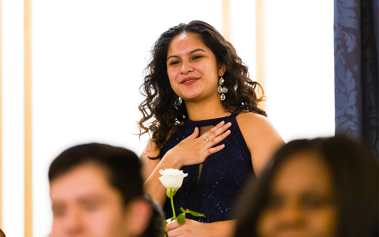 Evelin Morales, Bucknell Posse 11, at a 2017 Boston Awards Ceremony