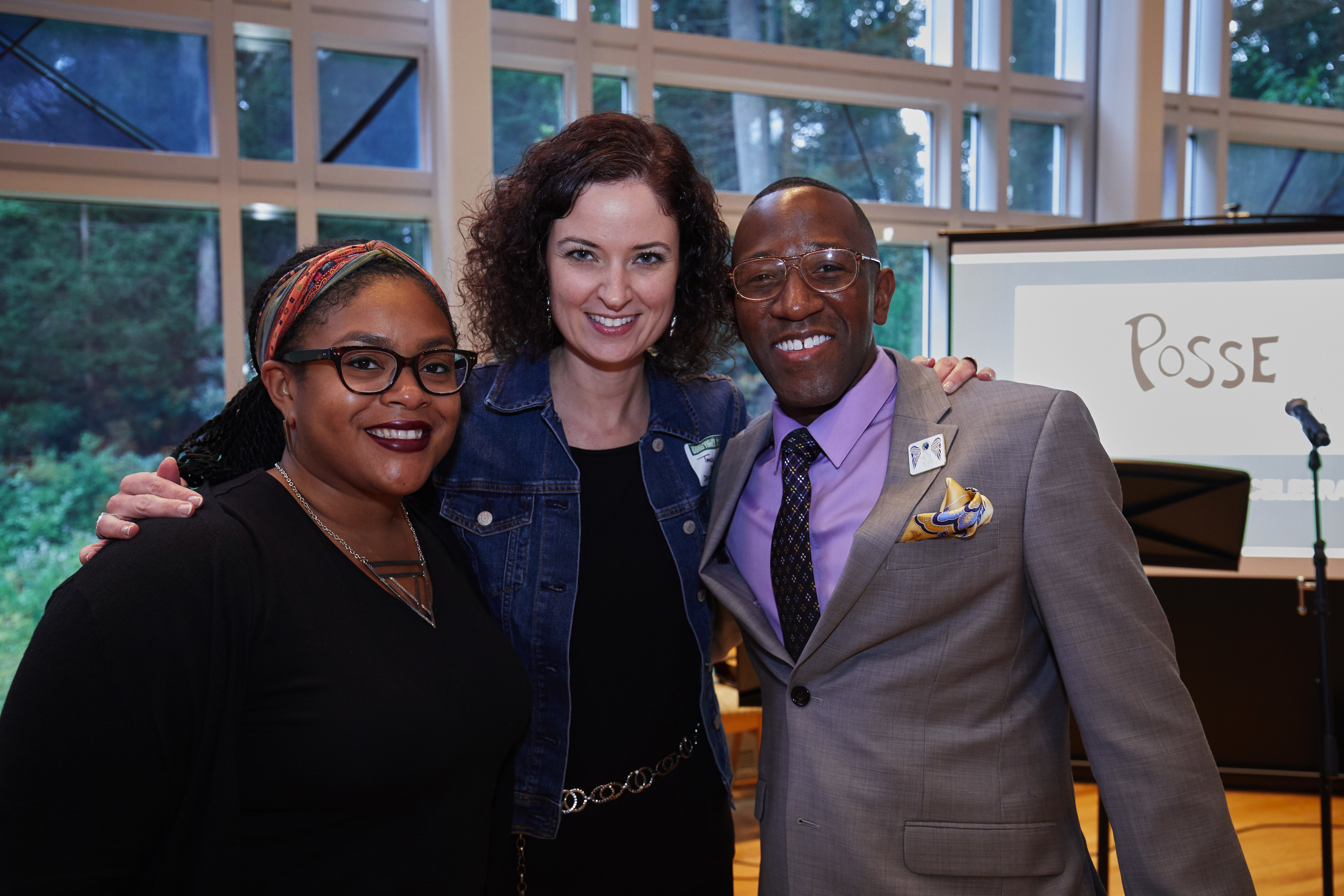 Posse alumna Jayda Shanks, Tracey Reza and Babson alumnus Jamaal Eversley at Babson College's celebration of 15 years of Posse on campus.