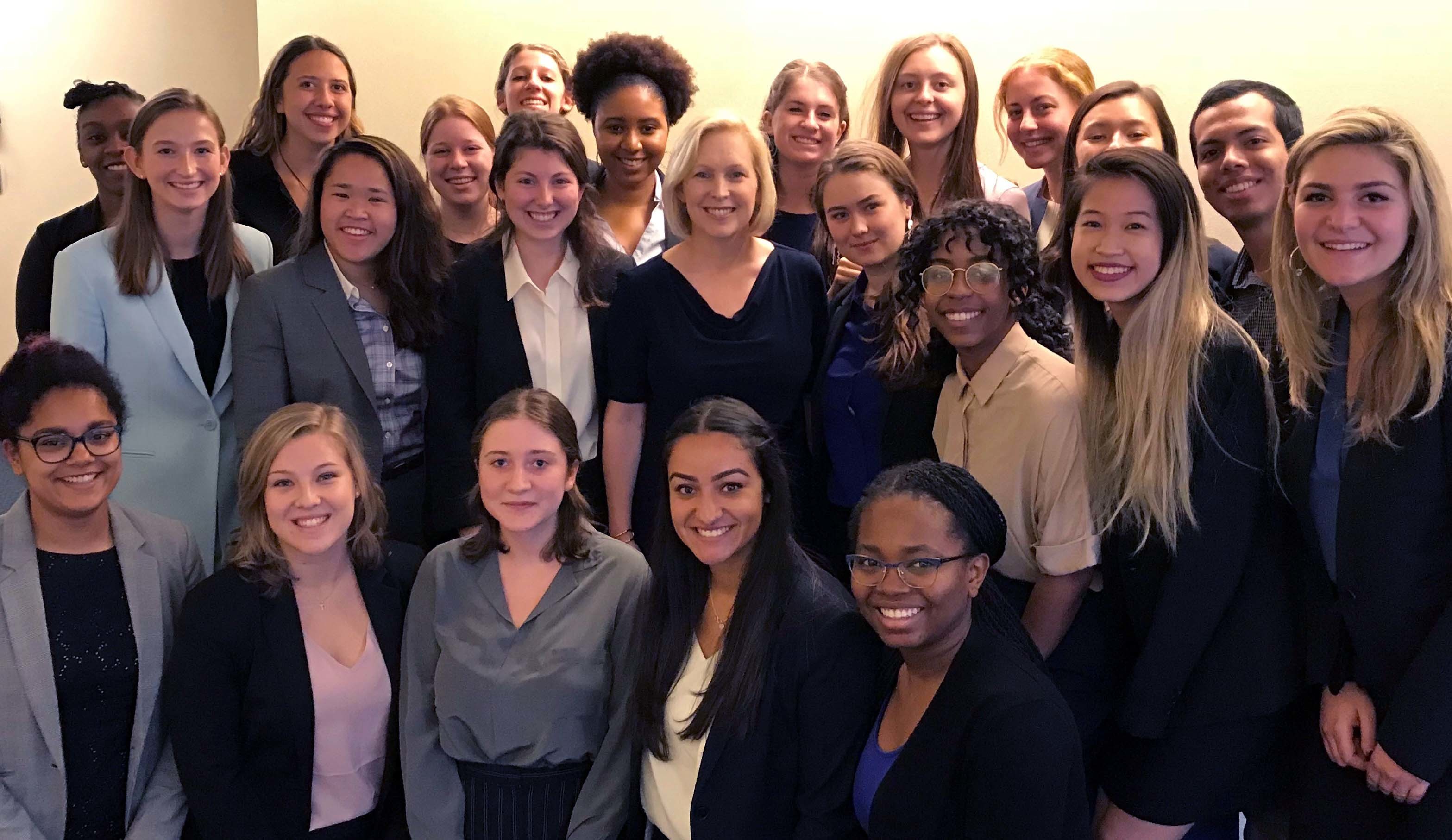 2018 interns with Senator Gillibrand, including Posse Scholars Jacqueline Grogan (middle row, second from left), Yazmin Baptiste (middle row, third from right) and Leo Loyola (top row, right corner).
