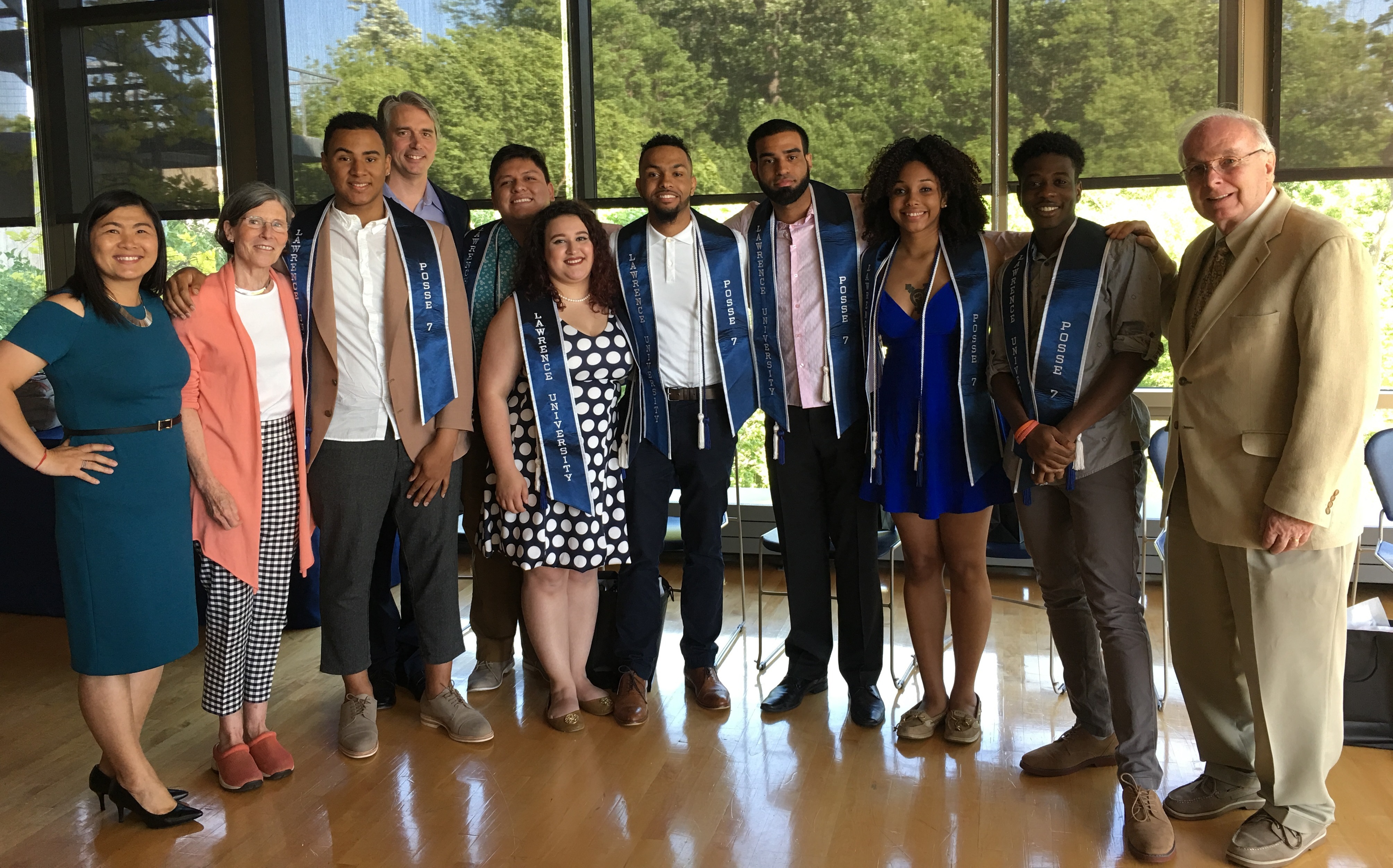 Pa Le Moua (far left) with graduating Lawrence University Posse Scholars this year.