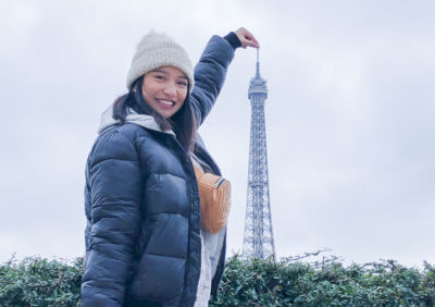 Franz Mangonon at the Eiffel Tower in Paris.