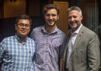 Posse New Orleans alumni Xavier Aguilar and Luca Alessandrini with Posse Chief Operating Officer Matt Fasciano.