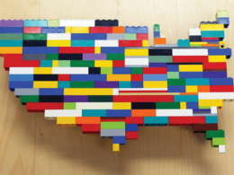 Toy blocks forming a faux U.S. map 