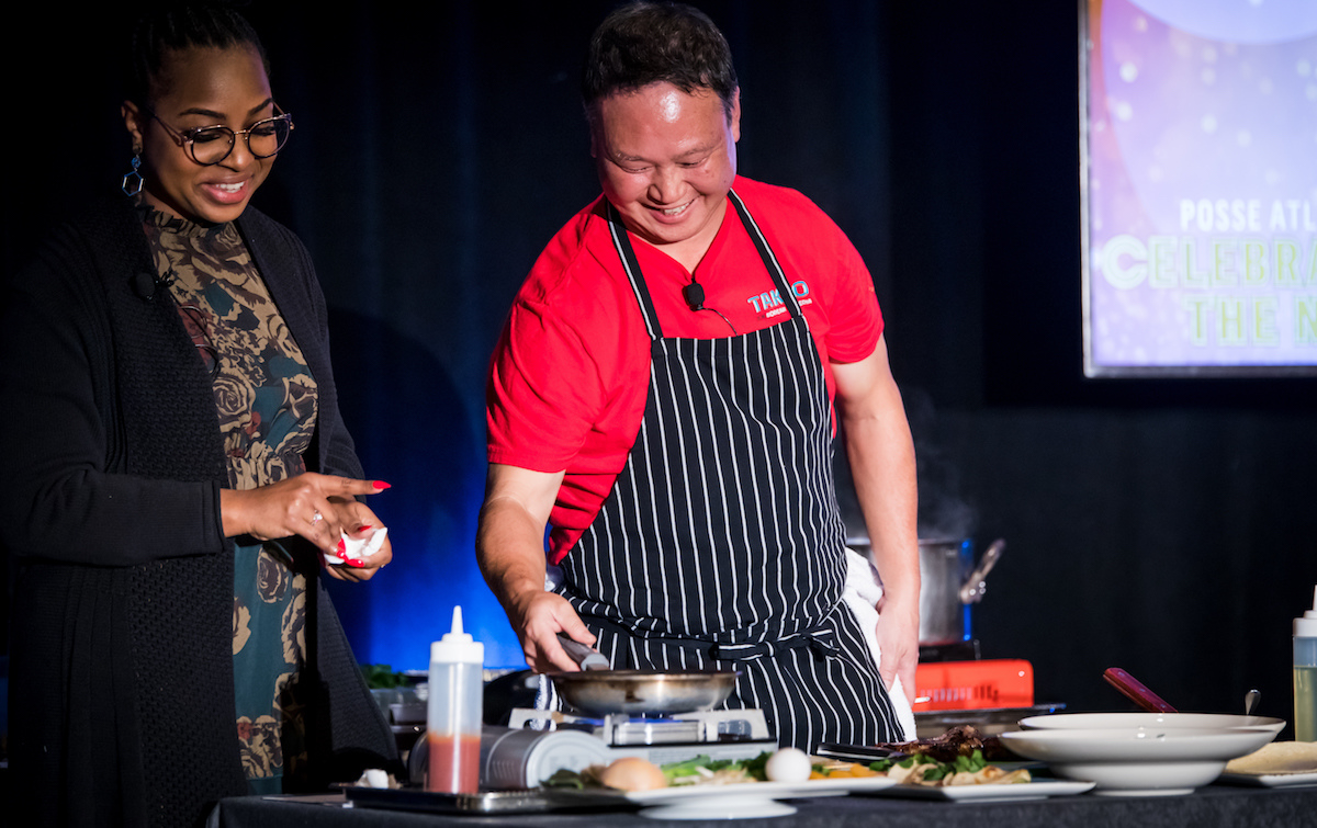 Bard College Posse alumna Alexis Roe took the stage with Chef Thomas Lee during the evening's live cooking demonstration.