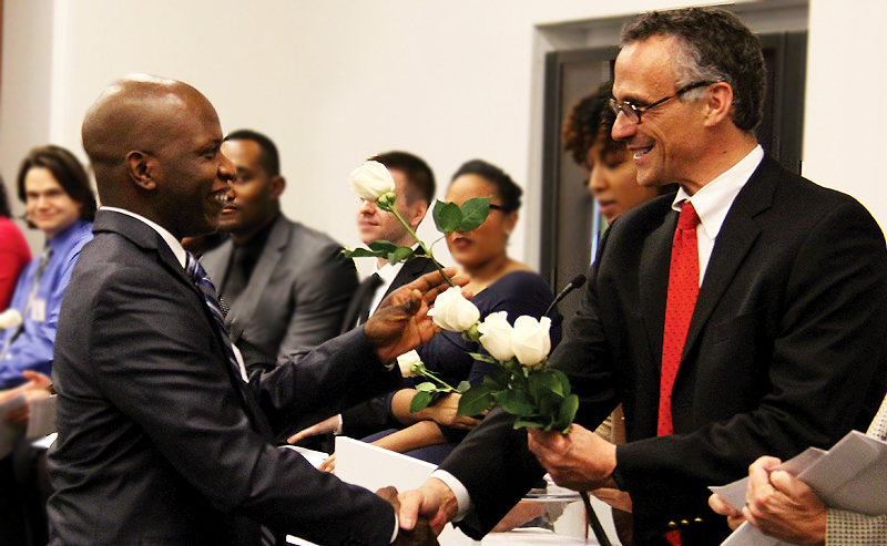 Handshake at an awards ceremony