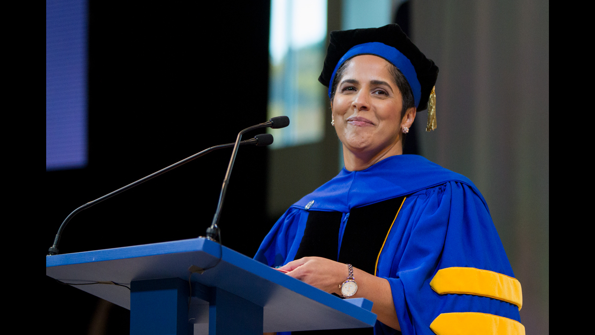 Ithaca College President Shirley Collado at her inauguration ceremony in 2017.