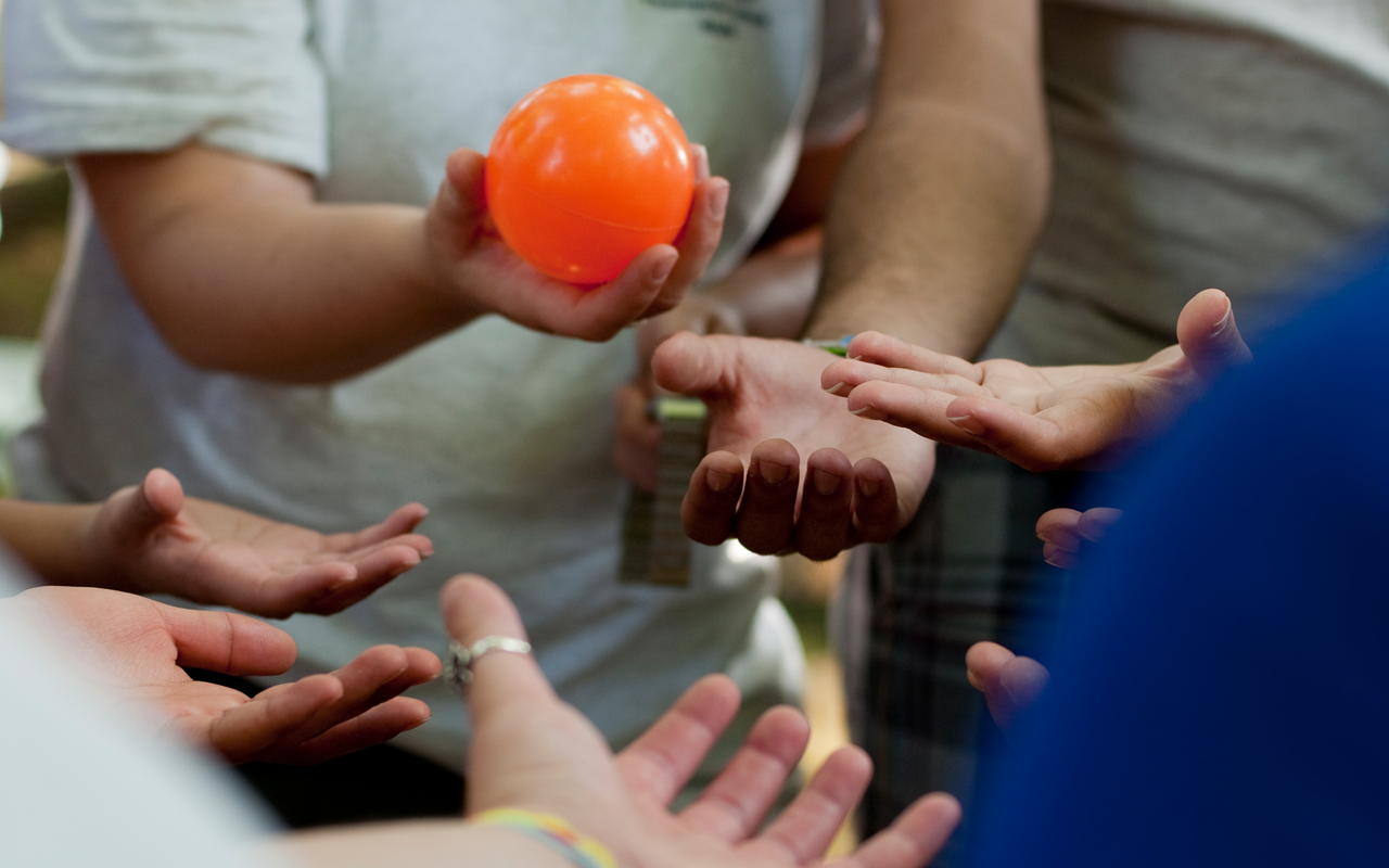 Students in a teambuilding activity