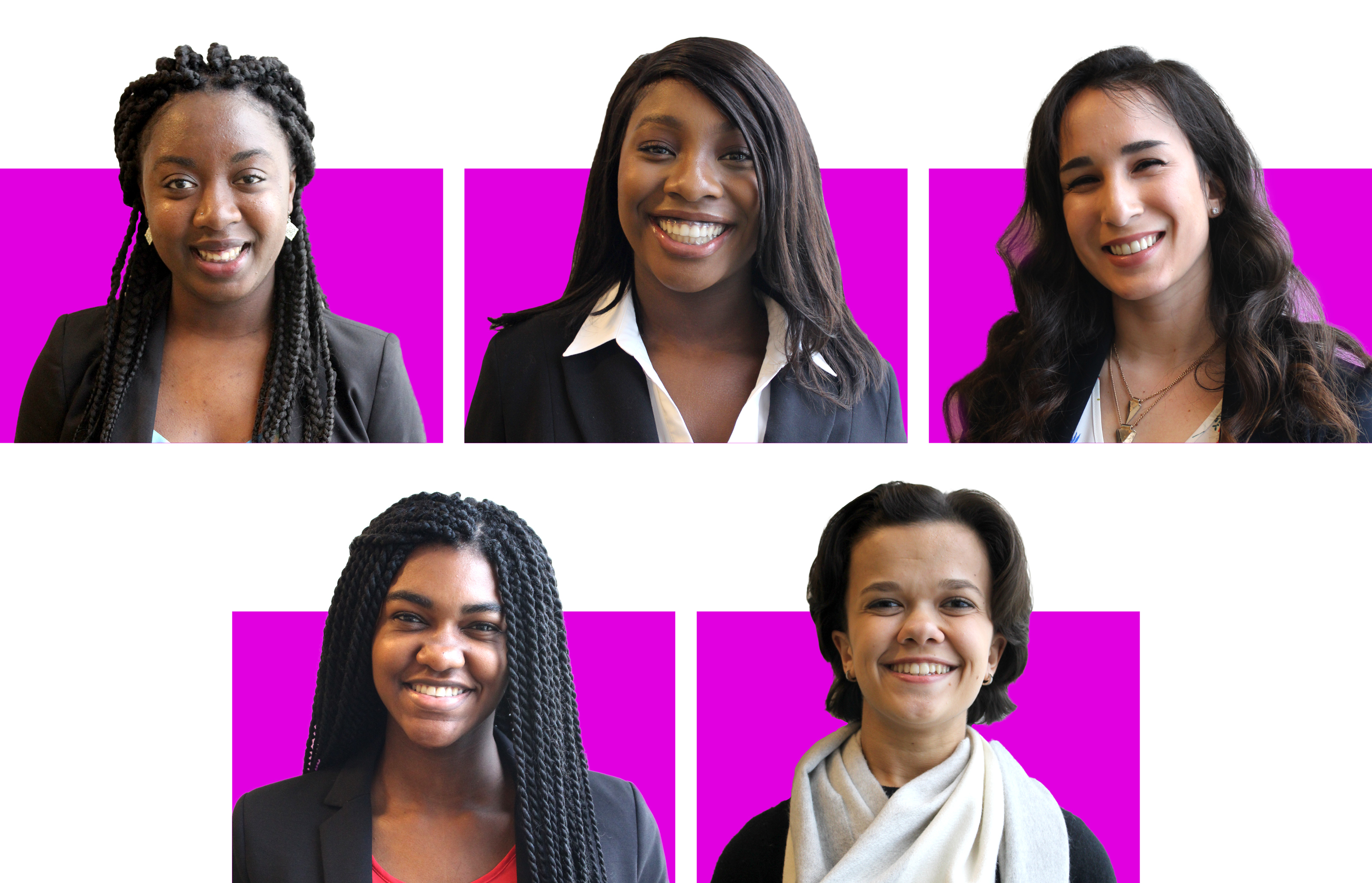 From left to right, top to bottom: Princess Adeyinka, Amara Anigbo, Claudia Hernandez, Xaria Jordan, Nicole Stallings-Blanche