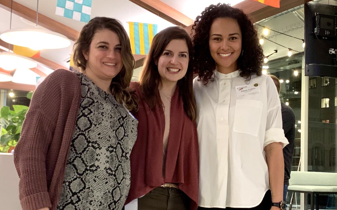 Atlassian's Mallory Burke and Megan Schumann with Posse alumna Alexis Cotton.