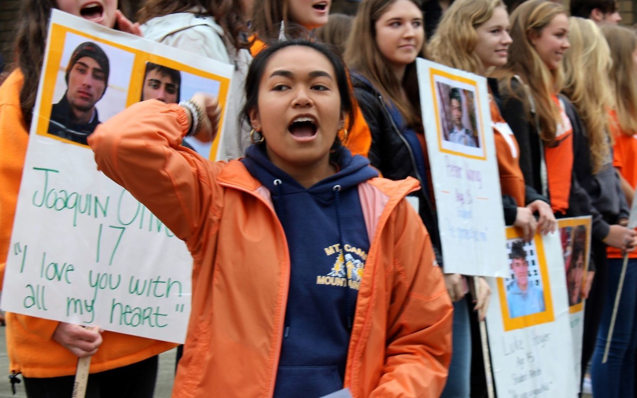 Erin Valoroso at a protest against gun violence.