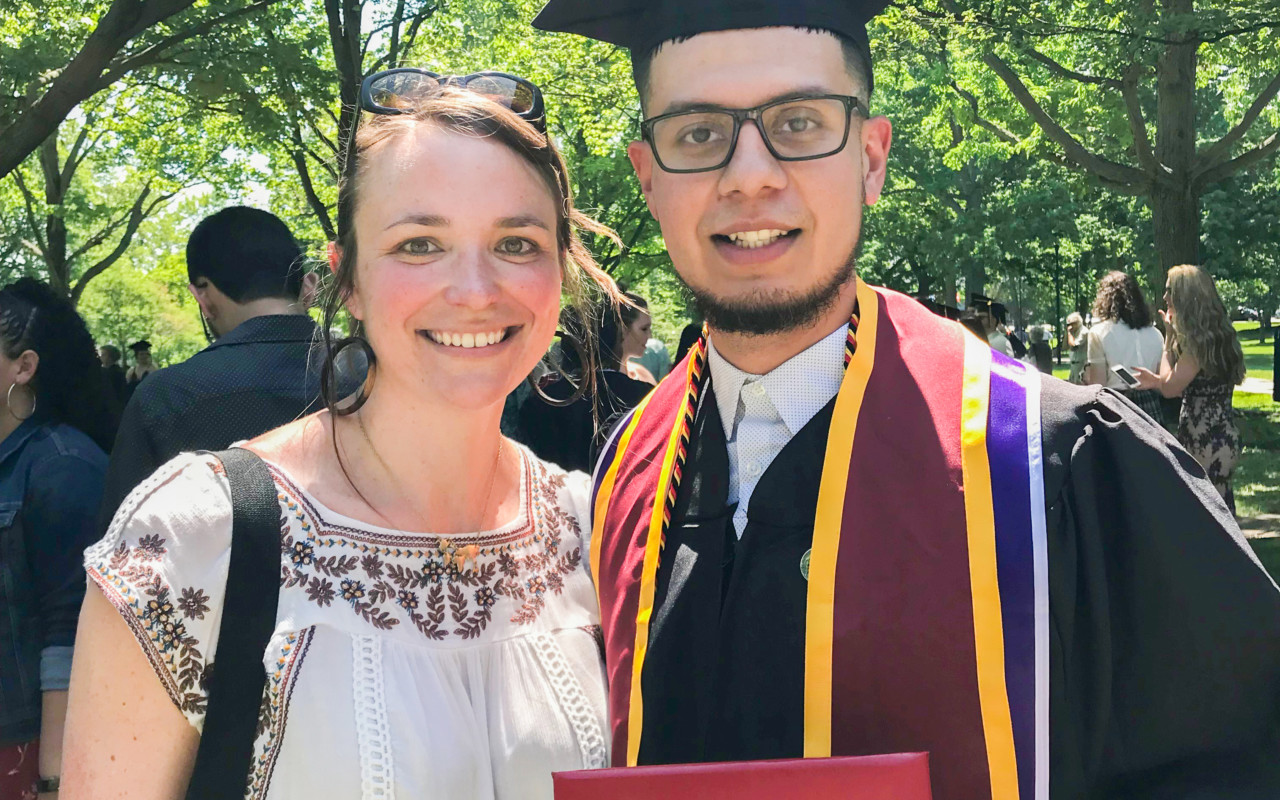 Brian Cabral (right) with Renee Timberlake, an Oberlin alum and former Upward Bound advisor, who nominated Brian for the Posse Scholarship.