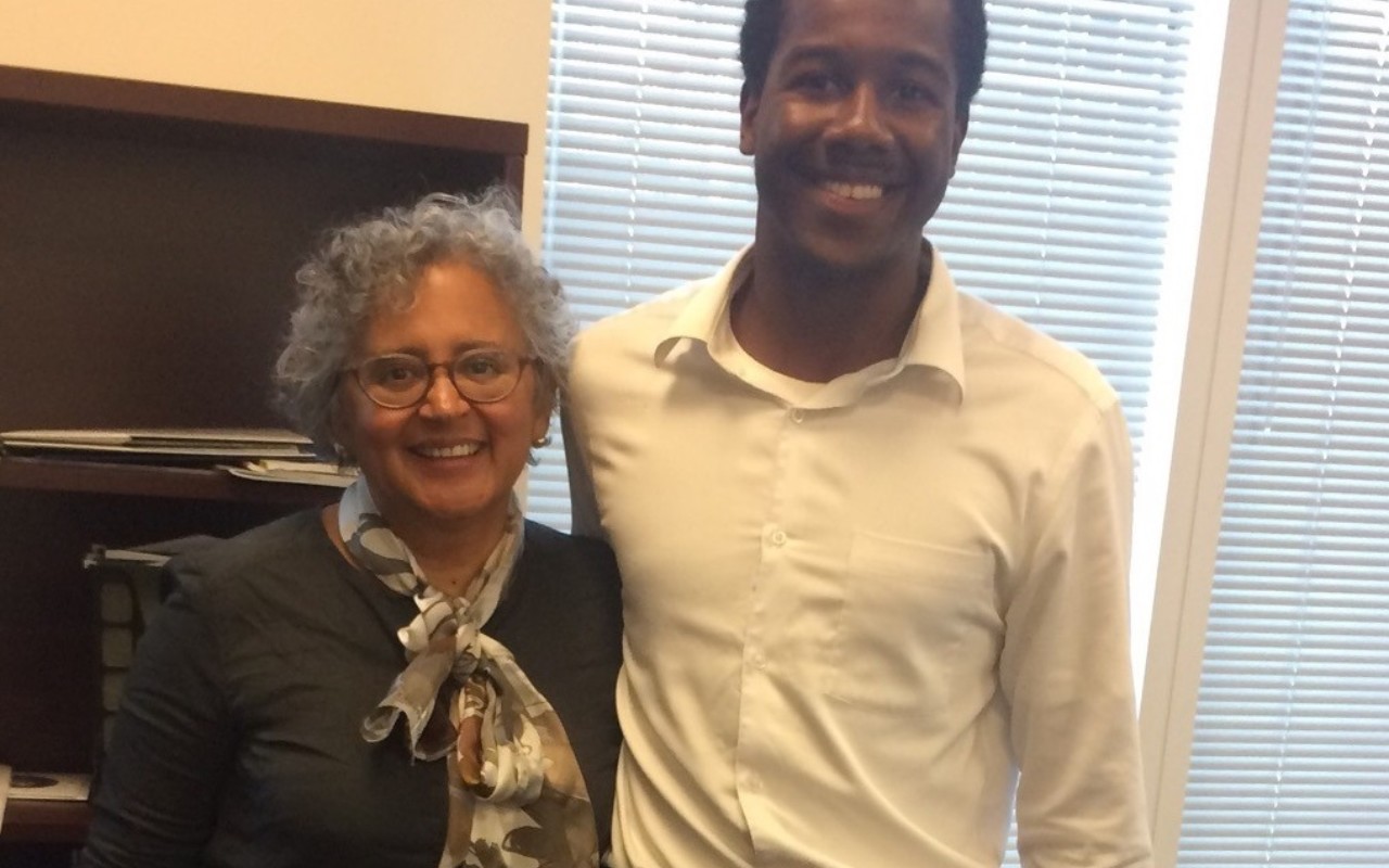 Denison University Scholar and Ubben Posse Fellow Daweed Abdiel with his host Cecilia Conrad.