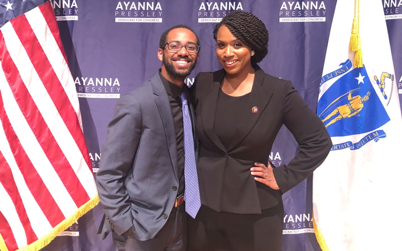 Centre College Posse alumnus Dennis Barrett with Congresswoman Ayanna Pressley.