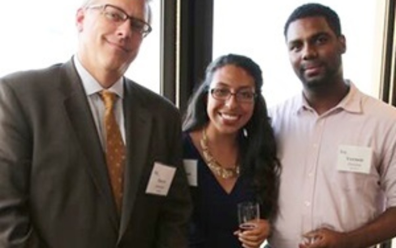 Exelon Foundation President Steve Solomon, Agnes Scott College Scholar Georgina Espinoza, and Oberlin College Scholar Vernon Fleming.