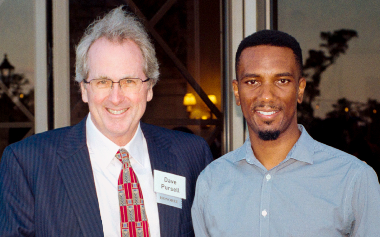 Honoree Dave Pursell (left) and Darius Pitre (Texas A&M University STEM Posse 1, Houston), Production Engineer, Apache Corporation