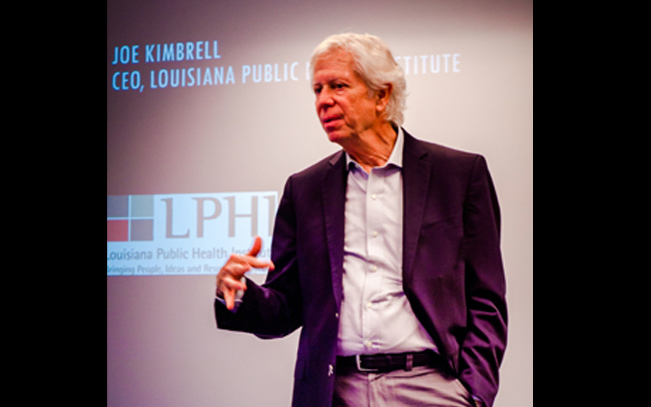 Joe Kimbrell, the CEO of Louisiana Public Health Institute, addresses New Orleans Scholars, alumni, and supporters at the Internship Celebration.