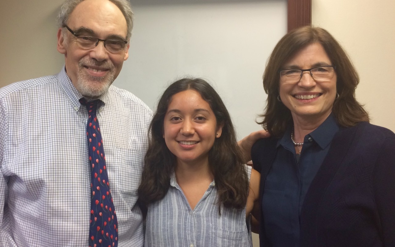 Middlebury College Scholar and Ubben Posse Fellow Paola Meza with her hosts Irwin and Karen Redlener.