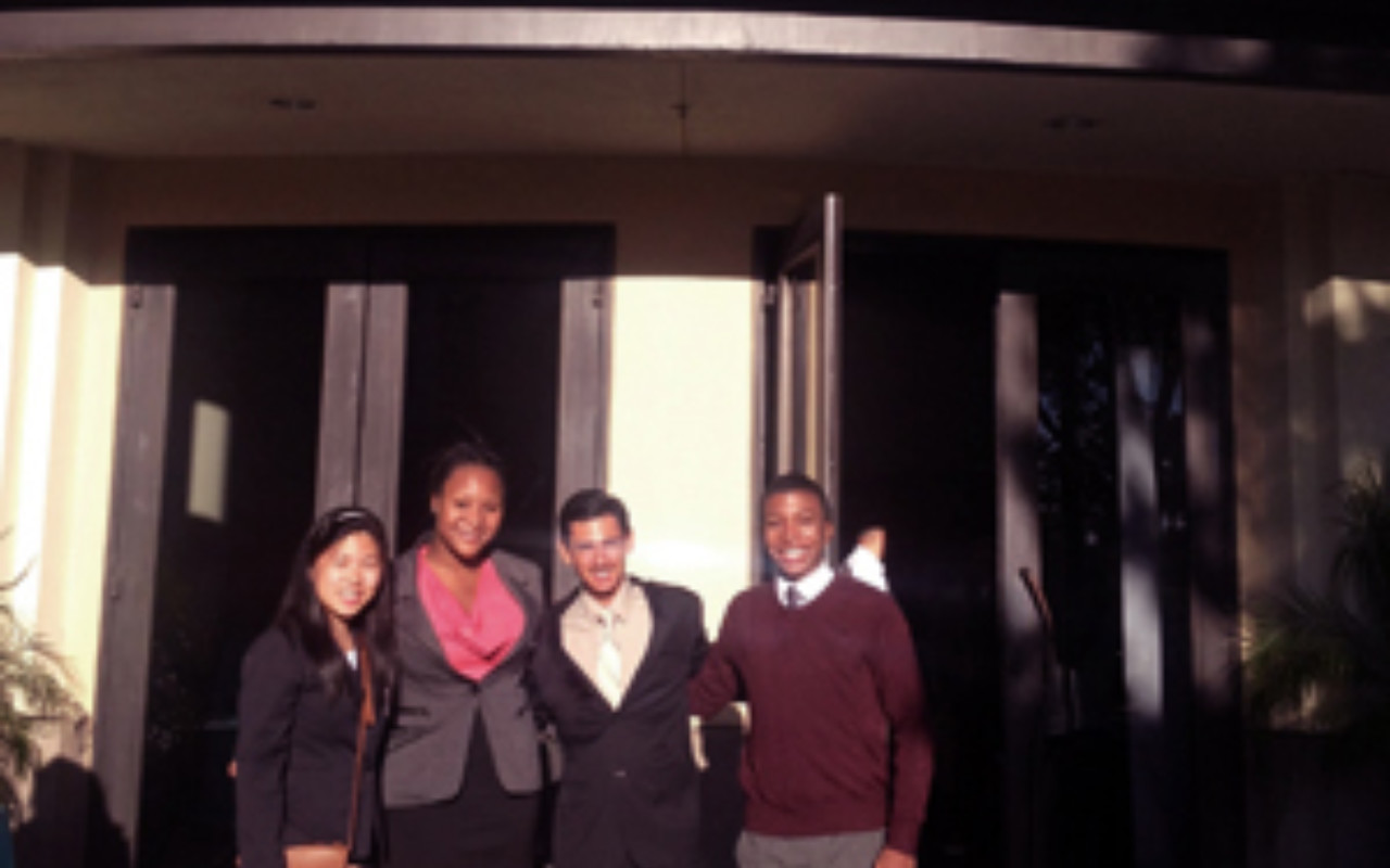 Grinnell College Posse Scholars (left to right) Jenny Chi, Natalie Cooke, Bryan Hernandez and Corey Simmonds, ready to network with over 20 Career Partners at the Internship Celebration.