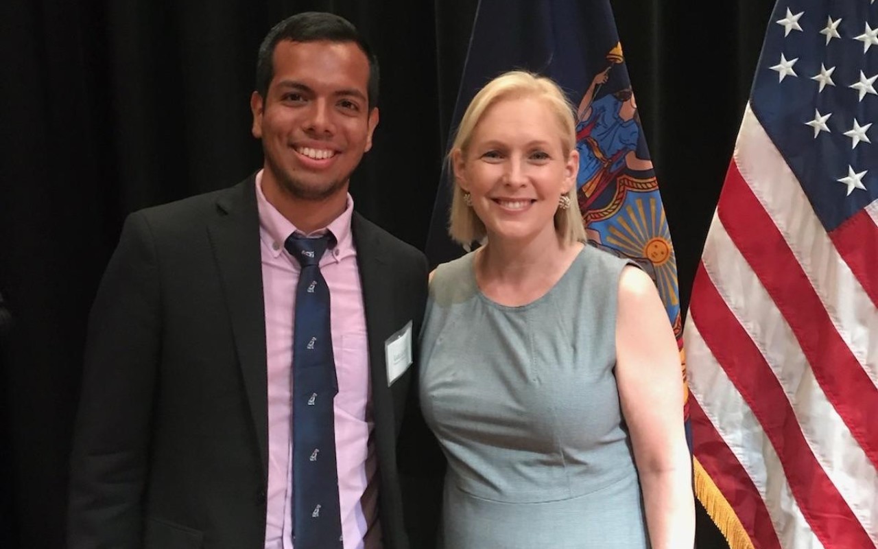 Babson College Posse Scholar Leo Loyola with U.S. Senator Kirsten Gillibrand.