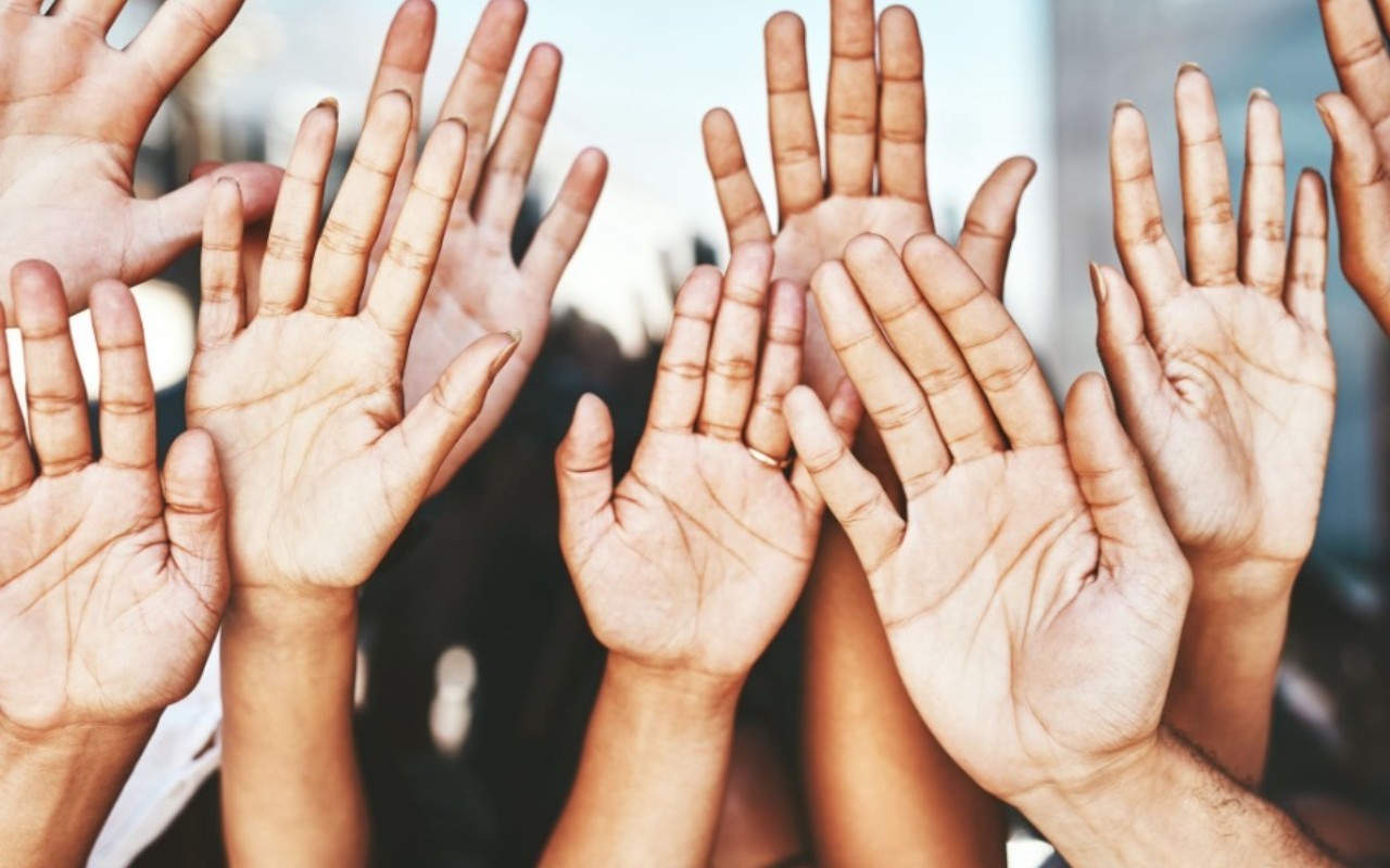 hands raised.