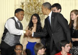 Chicago Tribune: President Barack Obama shakes hands with Posse Scholar Anthony Halmon during a 2013 event celebrating young scientists at the White House. (Susan Walsh / Associated Press)
