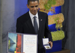 President Obama at the Nobel Peace Prize ceremony in 2010.