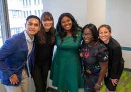 2018 Ainslie Award winner Gabrielle Farrell (center) with Posse President + Founder Deborah Bial and past Ainslie winners.