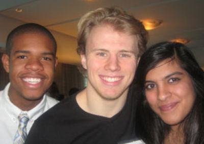 From left: Joshua Mosby (BU Posse 6), Jim Russell (BU Posse 4) and Jenna Bhaloo (BU Posse 4) connect at the Winter Career Conference in January.