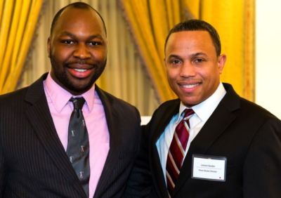 Bucknell Posse 3 Scholar Adedotun Odewale (left) with Posse Boston Director Lamont Gordon (right).