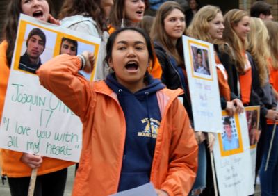 Erin Valoroso at a protest against gun violence.