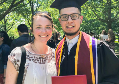 Brian Cabral (right) with Renee Timberlake, an Oberlin alum and former Upward Bound advisor, who nominated Brian for the Posse Scholarship.