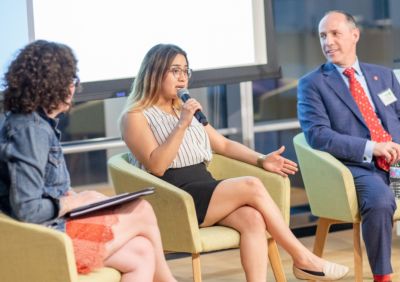 Trinity College Posse alumna Jennifer Idrovo spoke at the Networking Night event.