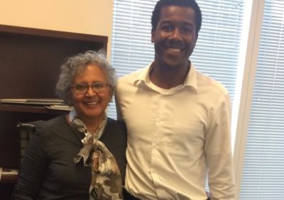 Denison University Scholar and Ubben Posse Fellow Daweed Abdiel with his host Cecilia Conrad.