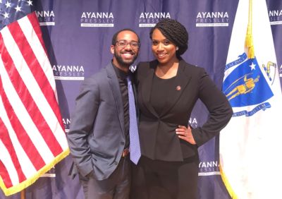 Centre College Posse alumnus Dennis Barrett with Congresswoman Ayanna Pressley.