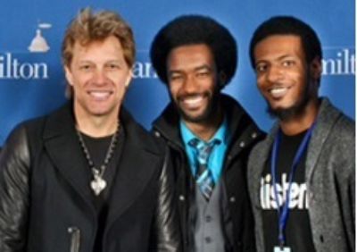Jon Bon Jovi with Anthony Mathieu and Kadahj Bennett (both Hamilton Posse 8).