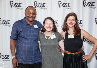  Posse Scholar Kimberly Gutierrez (center) pictured with Jackie Wilson (left) and Samantha Steiber (right) from the Exoneration Project.
