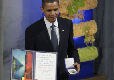 President Obama at the Nobel Peace Prize ceremony in 2010.