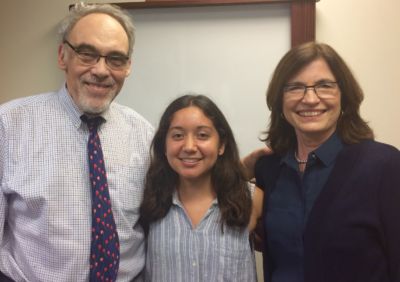 Middlebury College Scholar and Ubben Posse Fellow Paola Meza with her hosts Irwin and Karen Redlener.