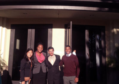 Grinnell College Posse Scholars (left to right) Jenny Chi, Natalie Cooke, Bryan Hernandez and Corey Simmonds, ready to network with over 20 Career Partners at the Internship Celebration.