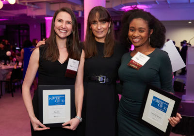 Posse alumnae Olga Brik (left) and Sabrina DeBrosse (right) with Posse President and Founder Deborah Bial (center).