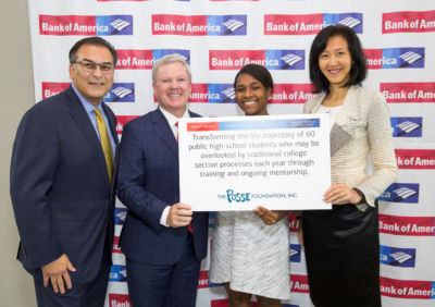 Bank of America's Rick Jaramillo, Brooks McGee and Hong Ogle with Posse alumna Jazmin Lesane (second from right).