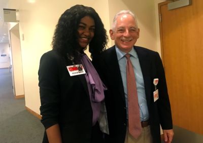 George Washington University Scholar and Ubben Posse Fellow Xaria Jordan with her host Steven Corwin, President and CEO of NewYork-Presbyterian.