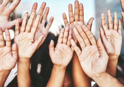 hands raised.