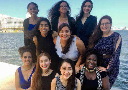 Back row, from left: Guyania Sarazin, Ashley Jimenez, Diana Perez. Middle from left: Guneet Moihdeen, Julia Talamo, Skyler Odin. Front row, from left: Emily Roles Fotso, Julienne Niemyski, Sara Sarmiento, Mya Wright.