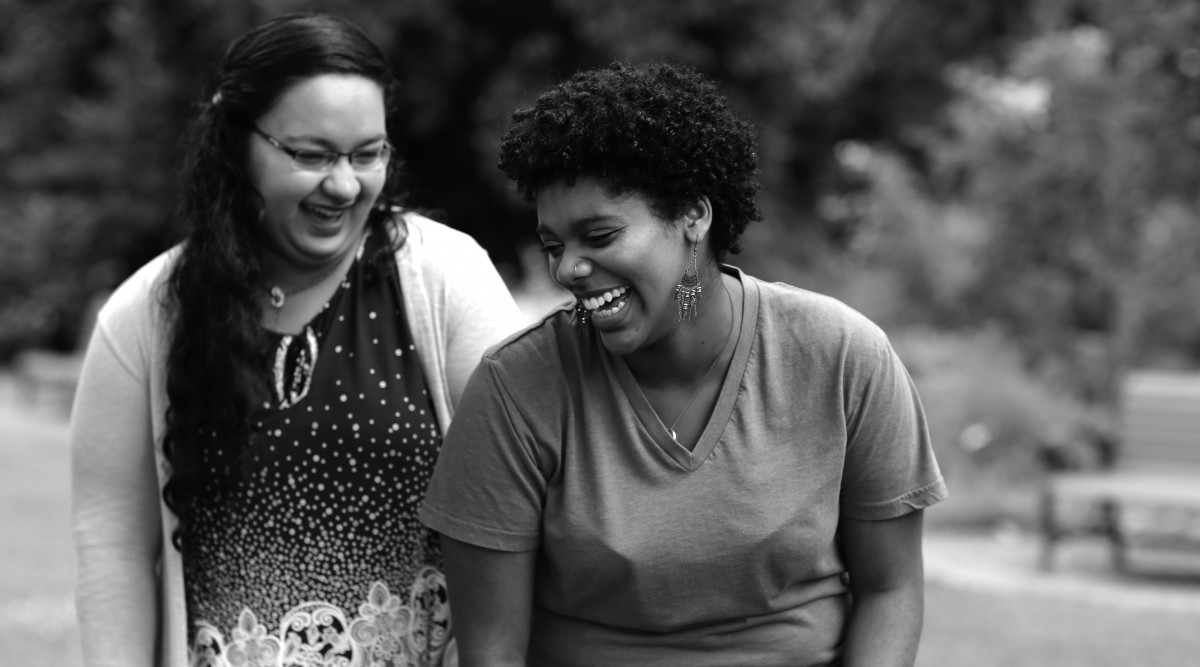 Simone And Priyanki have a laugh on campus