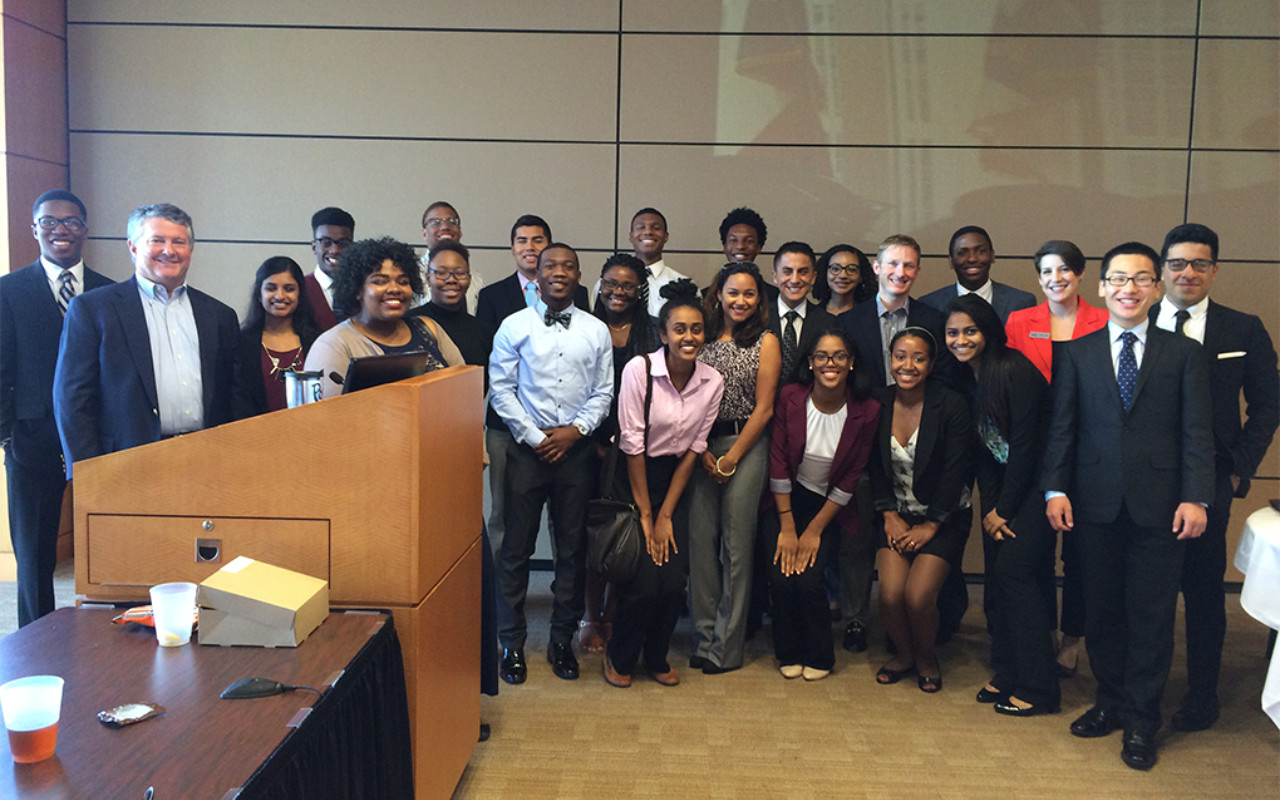 Posse Atlanta Scholars with Atlanta Advisory Board member Jack Capers (on the left) at King & Spalding for a Career Week program.