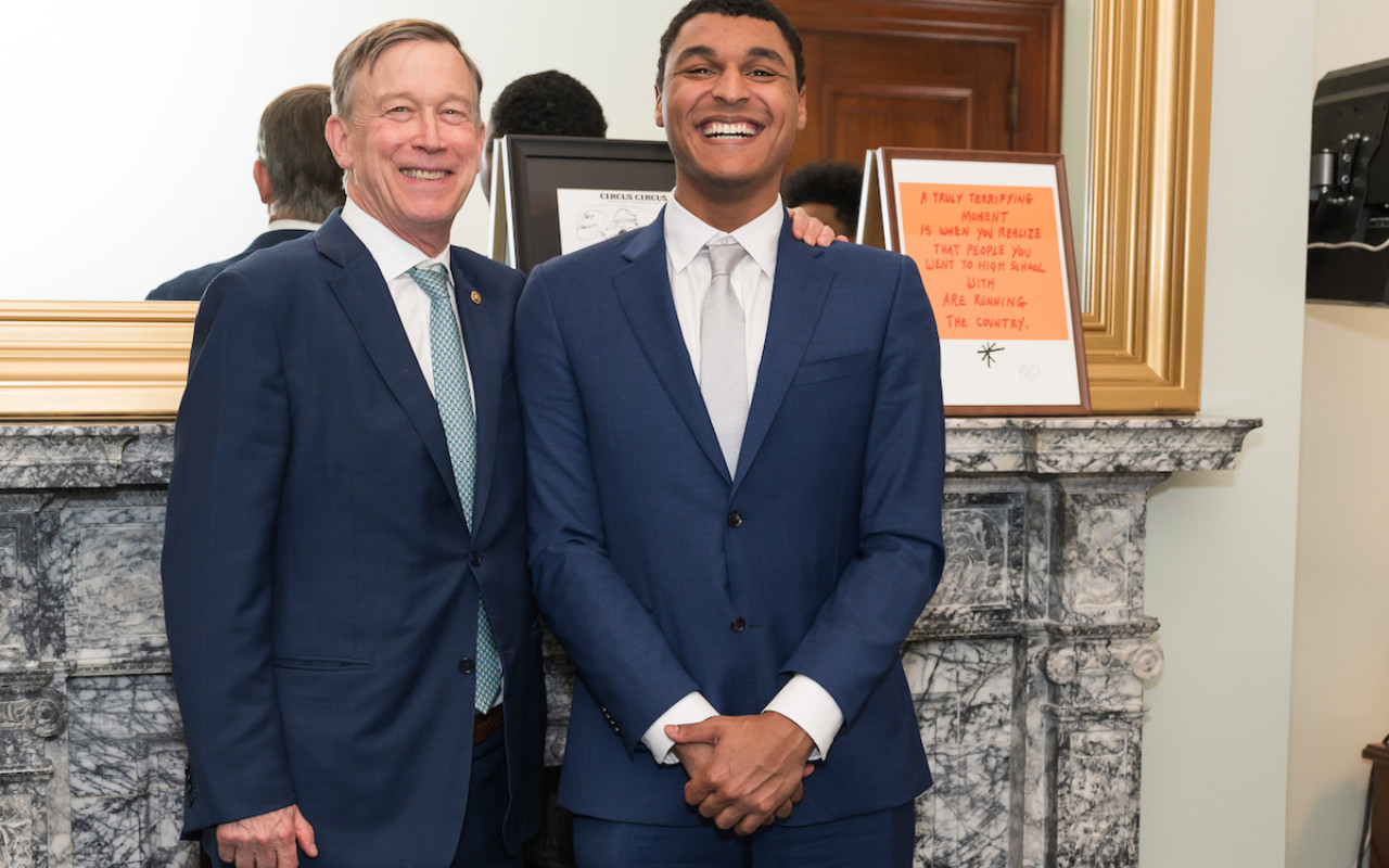 Left to right: Senator John Hickenlooper; 2022 Jeff Ubben Posse Fellow Alexander Robinson.